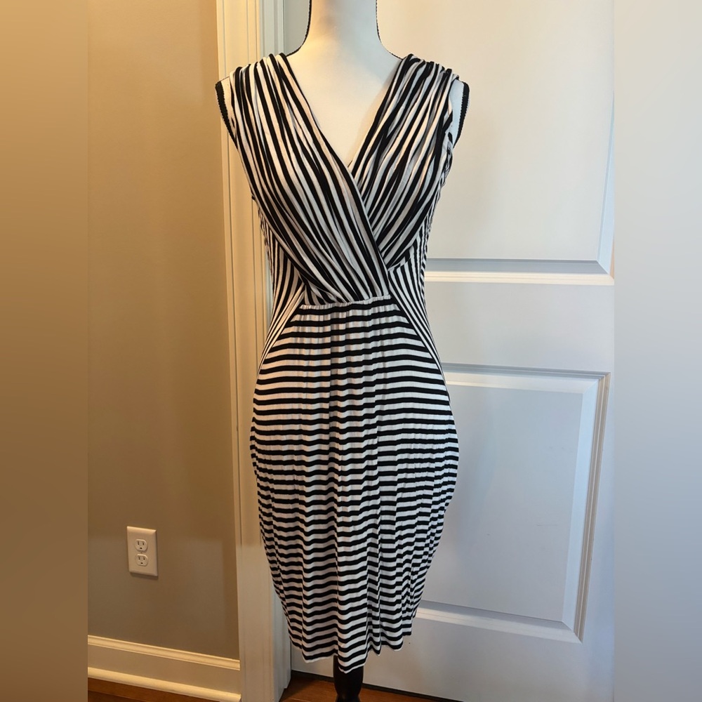 Calvin Klein Black and White Striped Midi Dress - Picture 3 of 7